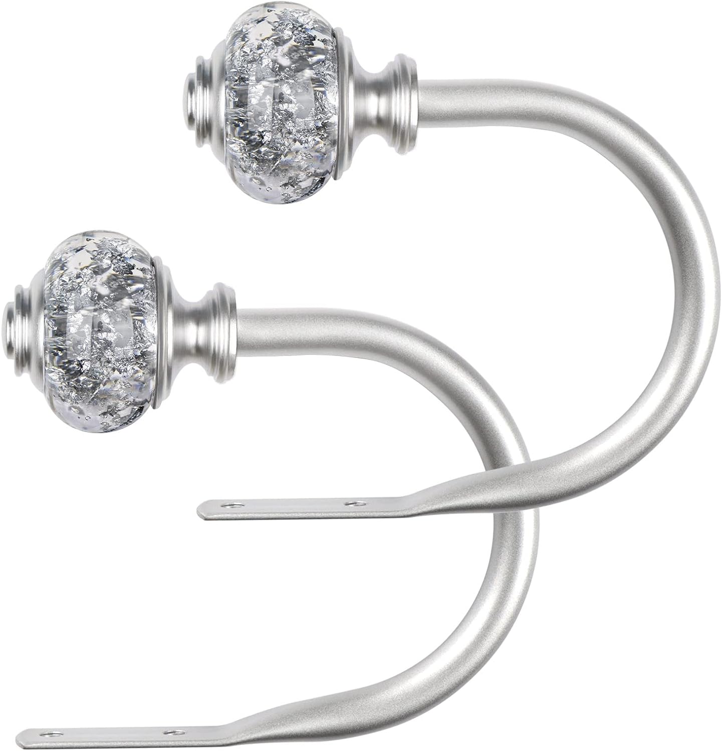 2 Pack Curtain Holdbacks, USFOOK Silver Decorative Window Drapery Tiebacks, Curtain Tie Back Hooks for Wall with Translucent Finials (4.3" L x 3.4" W)