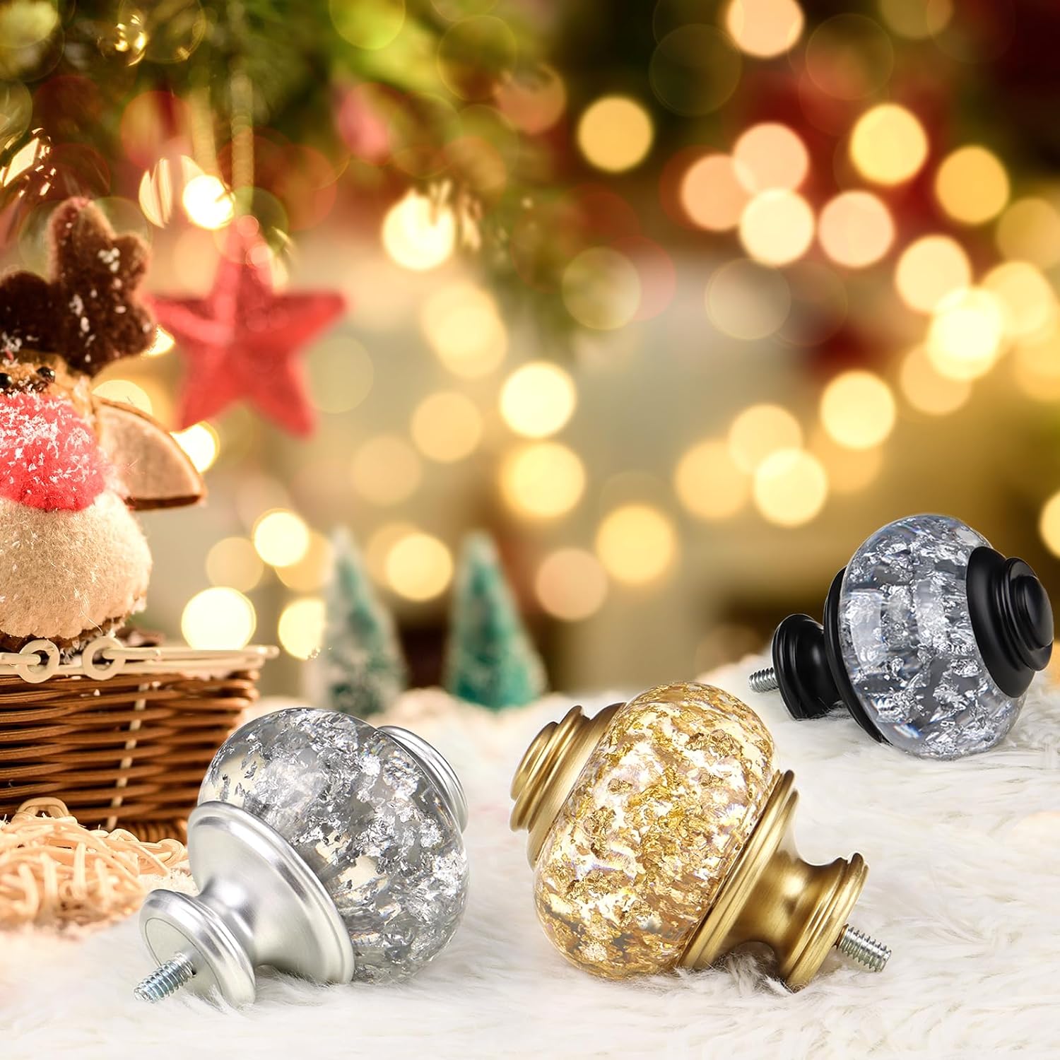 2 Pack Curtain Holdbacks, USFOOK Silver Decorative Window Drapery Tiebacks, Curtain Tie Back Hooks for Wall with Translucent Finials (4.3" L x 3.4" W) - Image 2