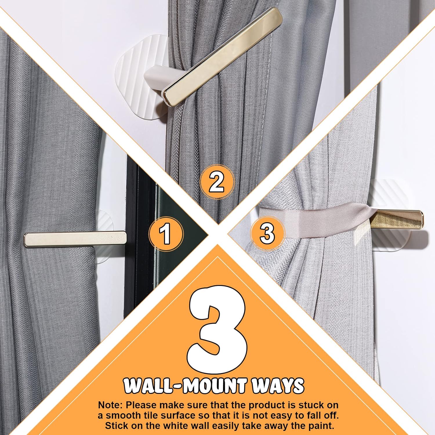 Curtain Holders Gold Curtain Holdbacks Self Adhesive Drapery Curtain Tiebacks L Shaped Curtain Hooks Nordic Style Window Treatment Holdbacks for Home Office Decorative Curtain Decor (White, 2 Pcs) - Image 3