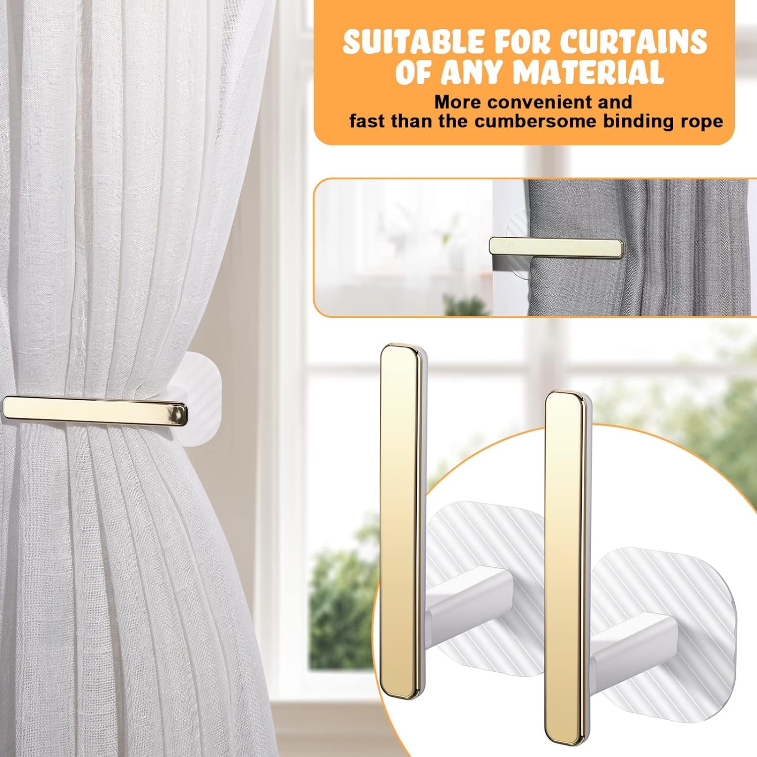 Curtain Holders Gold Curtain Holdbacks Self Adhesive Drapery Curtain Tiebacks L Shaped Curtain Hooks Nordic Style Window Treatment Holdbacks for Home Office Decorative Curtain Decor (White, 2 Pcs) - Image 4