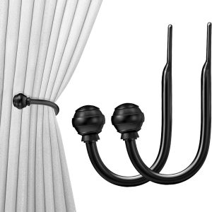 Hion Curtain Holdbacks Black 2pcs, Curtain Tiebacks Wall Mounted Curtain Hooks Holders for Drapes