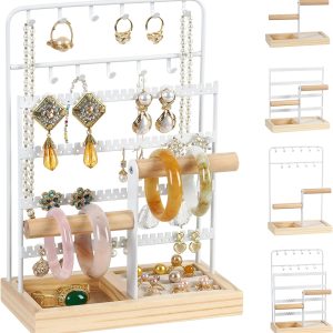 Jewelry Holder Organizer Jewelry Organizer with Earring Organizer Necklace Bracelet Holder, 3 Tier Hanger for Jewelry Display and Earring Storage, Room Decor,Gift for Women in Holiday