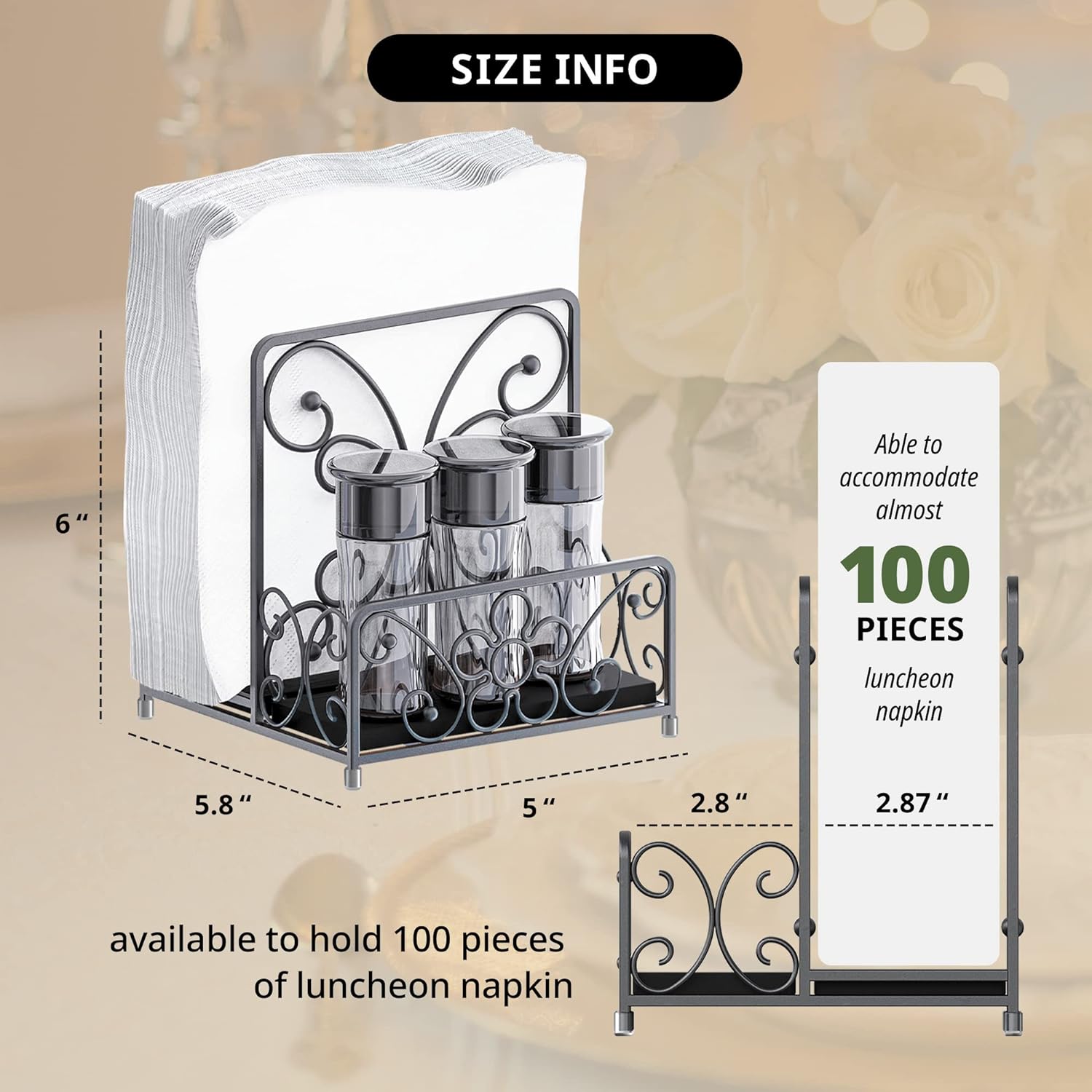 Napkin Holder - Napkin Holders for Kitchen Table, Napkin Salt Pepper Holders for Tables, Salt and Pepper Napkin Holder, Napkin Holders for Tables Bulk, Salt and Pepper Caddy, Table Decor - Image 4