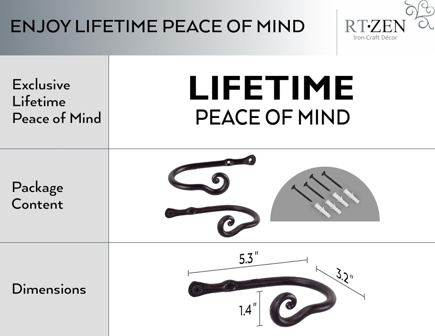 RTZEN Curtain Holders for Wall - Farmhouse Curtain Hooks for Drapes - Creative Black Curtain Tiebacks - Wrought Iron Drapery Curtain Holdbacks - Unique Metal Tie Backs for Curtains - 2 Pcs - Image 4