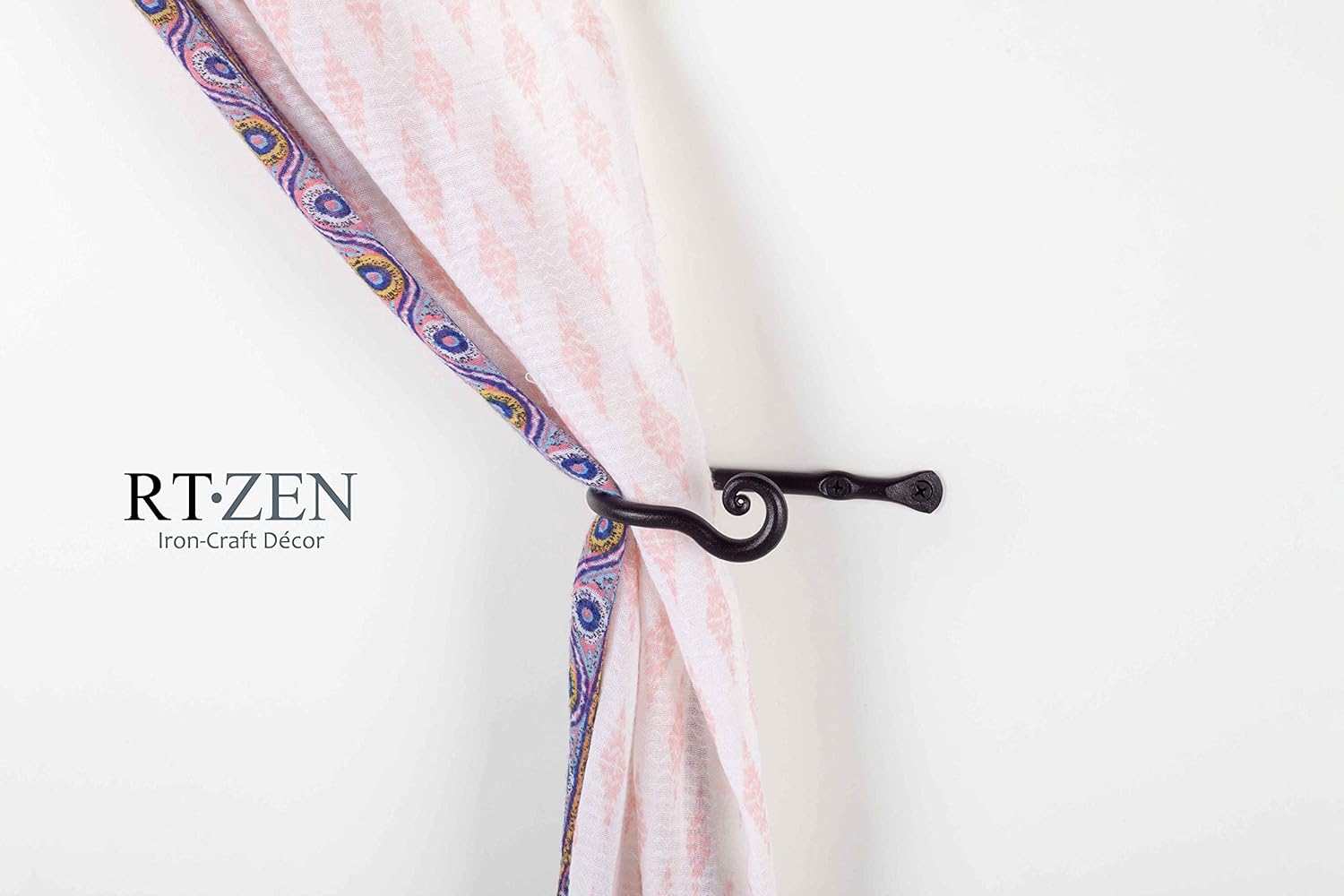 RTZEN Curtain Holders for Wall - Farmhouse Curtain Hooks for Drapes - Creative Black Curtain Tiebacks - Wrought Iron Drapery Curtain Holdbacks - Unique Metal Tie Backs for Curtains - 2 Pcs - Image 7