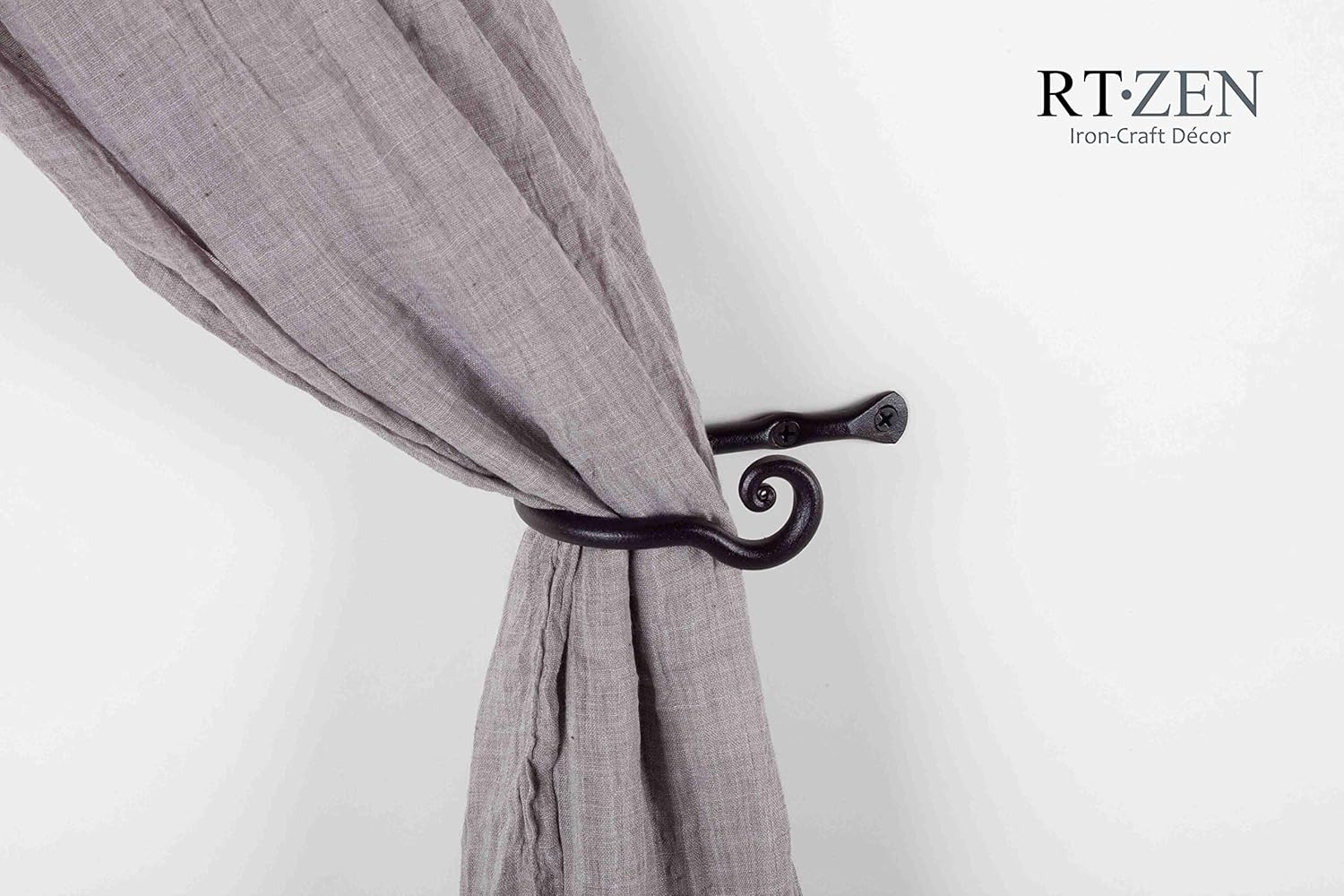 RTZEN Curtain Holders for Wall - Farmhouse Curtain Hooks for Drapes - Creative Black Curtain Tiebacks - Wrought Iron Drapery Curtain Holdbacks - Unique Metal Tie Backs for Curtains - 2 Pcs - Image 8