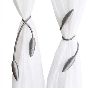 Valea Home Curtain Tiebacks, 2 Pieces, Linen, Silver Grey, 22'', Decorative, European Style, Magnetic Tiebacks for Window Curtains, Blackout Curtains, Sheer Curtains