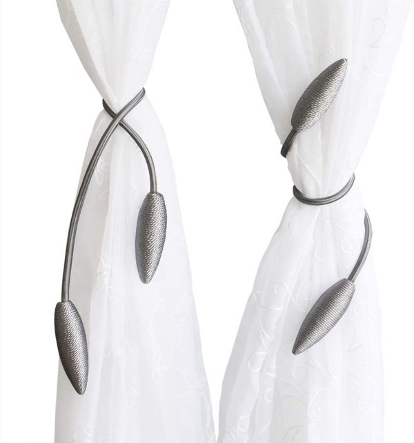 Valea Home Curtain Tiebacks, 2 Pieces, Linen, Silver Grey, 22'', Decorative, European Style, Magnetic Tiebacks for Window Curtains, Blackout Curtains, Sheer Curtains