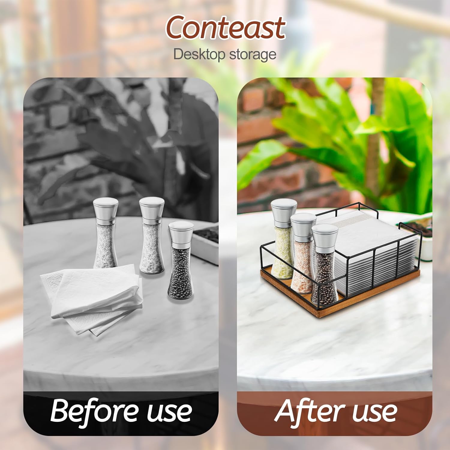 Wooden Napkin Holder with Salt and Pepper Shaker Holder, Metal Napkin Holder for Kitchen Table Decor, Extra Large Simple Napkin Dispenser - Image 4