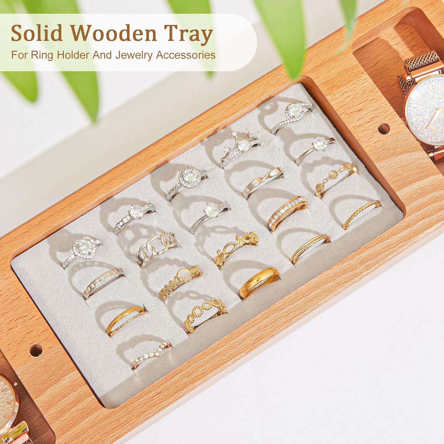 X-cosrack Jewelry Organizer Stand,360° Rotating Necklace Holder with 22Hooks,Jewelry Holder with Ring Tray,Earring Organizer with 105 Holes,4-Tier Earring Holder for Bracelets Watches Storage,White - Image 3